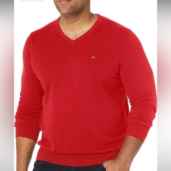 Tommy Hilfiger Combed-Cotton V-neck Sweater - Picture 1 of 6